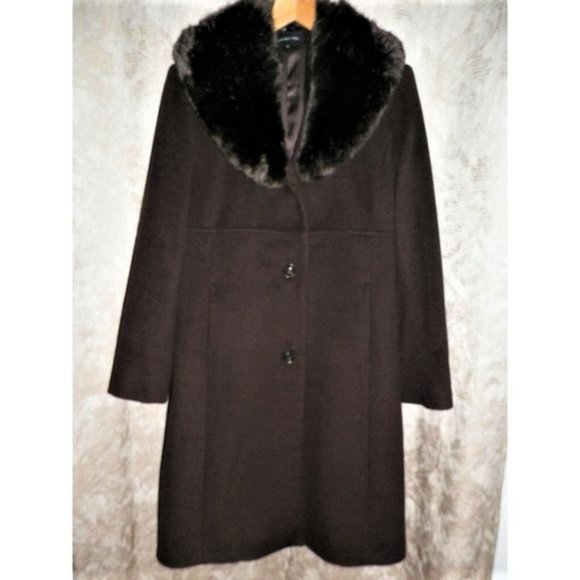 Women's 10 Jones New York GIII Brown Wool Blend 3/4 Long Coat True to Size - Picture 8 of 13